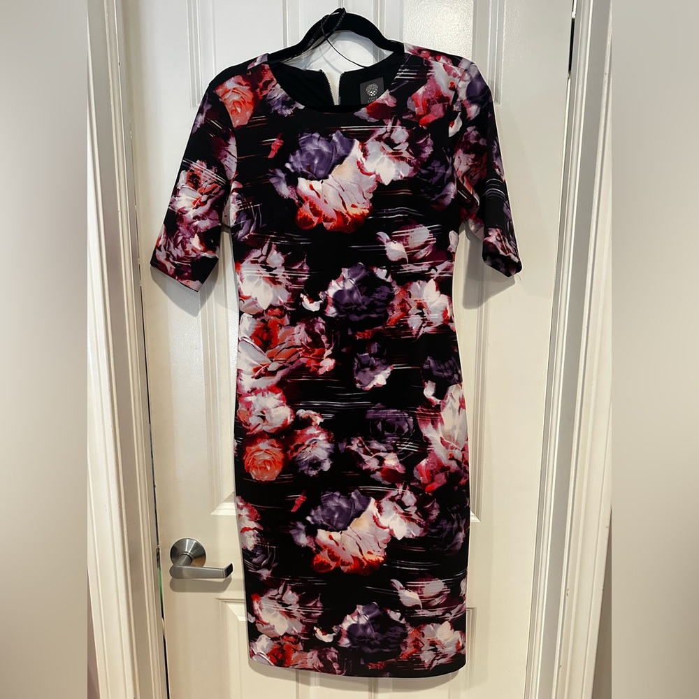 Vince Camuto Black and Red Floral Midi Dress